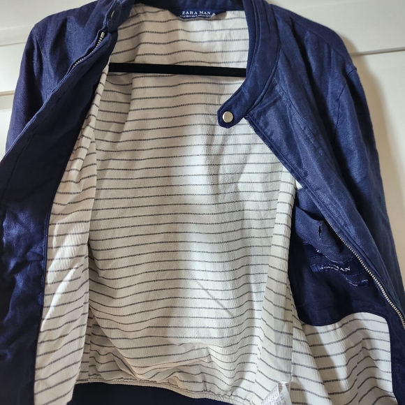 ZARA Blue linen moto jacket Size M - Picture 10 of 10